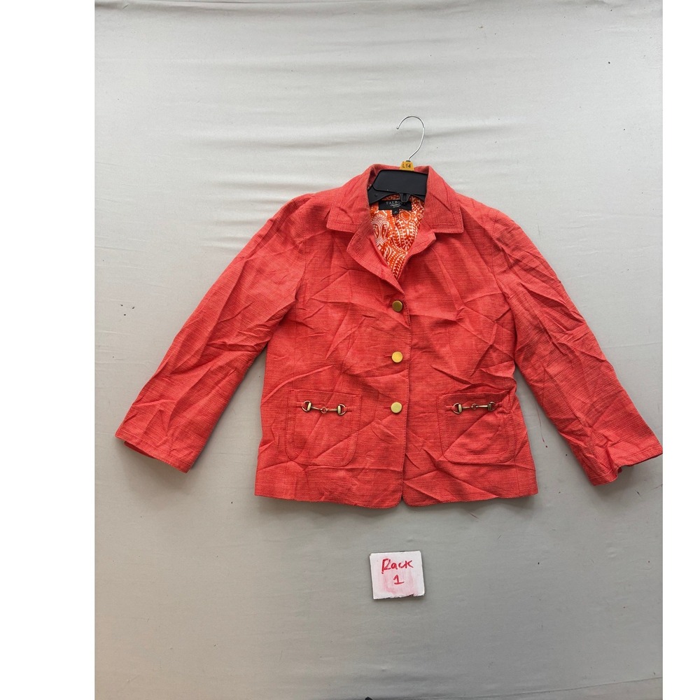 Talbots Petites Coral Orange Textured Blazer Gold Horsebit Detail Jacket 2P